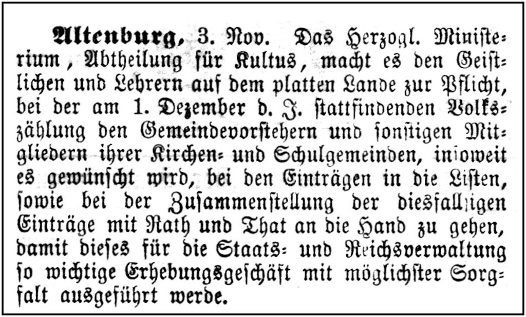 1885-11-03 Kl Vorbereitung Volkszaehlung